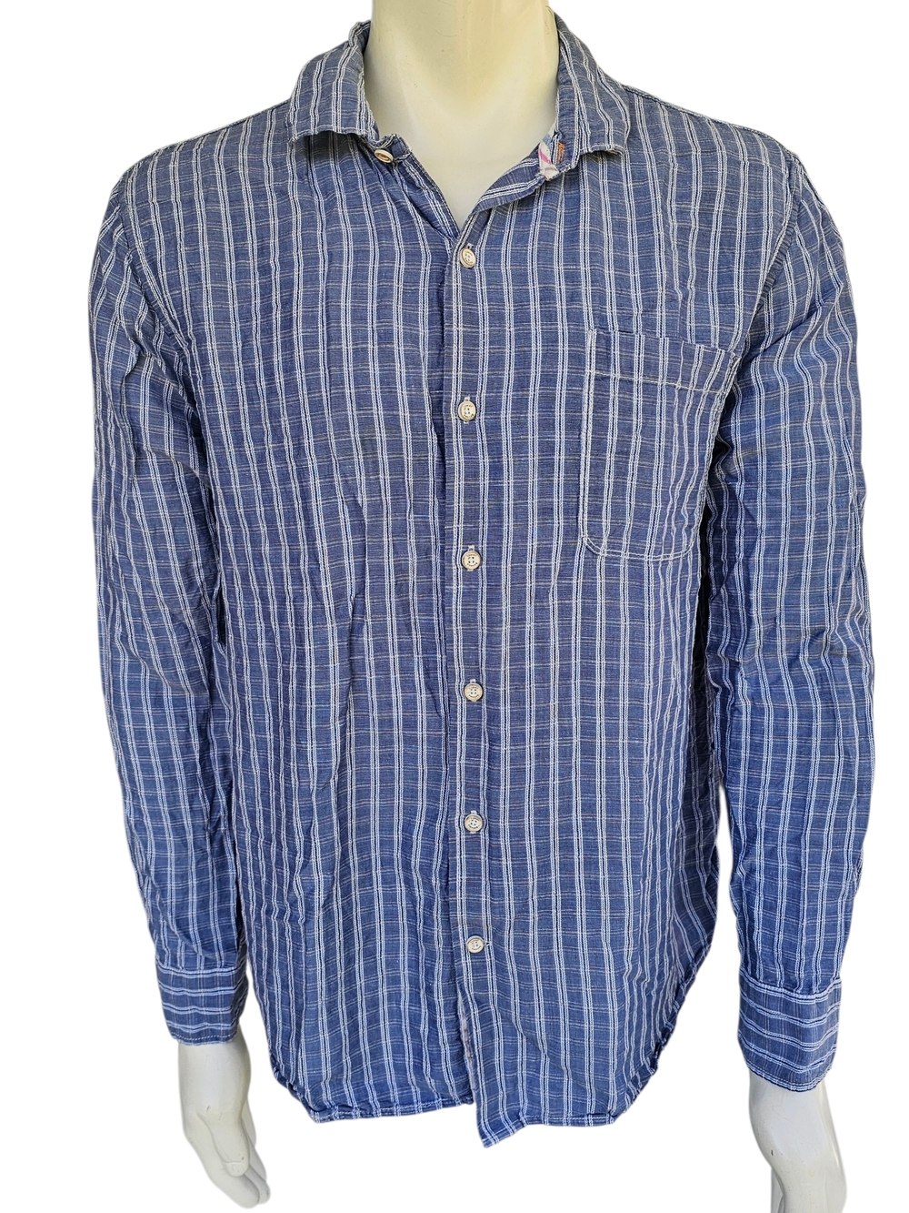Tommy Bahama Mens XL Blue Stripe Linen Lyocell Button Shirt Casual